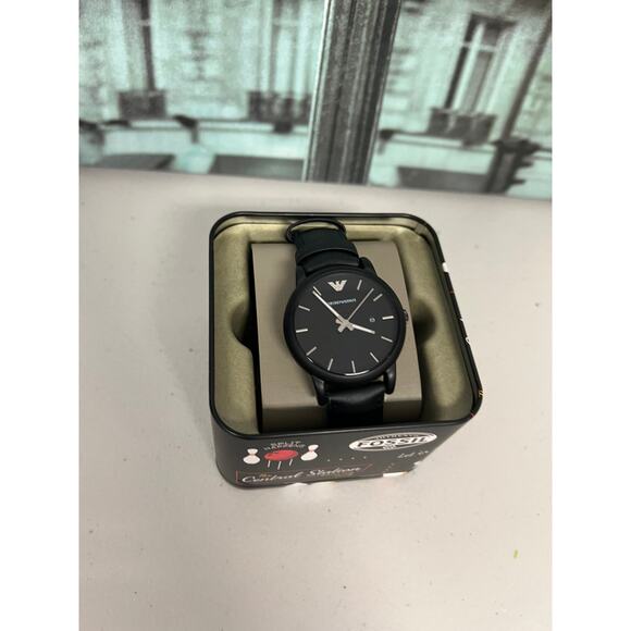 Emporio Armani AR1973 Mens Classic Black Leather and Silicone Strap Watch main image 6